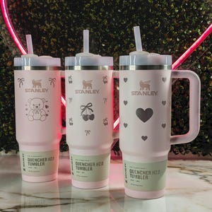 Valentine 30oz Stanley Engraved Tumbler Sweetheart Collection | Heart, Cherry Bow & Teddy Bear Design
