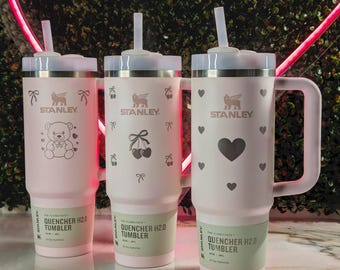 Valentine 30oz Stanley Engraved Tumbler Sweetheart Collection | Heart, Cherry Bow & Teddy Bear Design