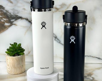 24oz Custom Engraved Hydro Flask Wide Mouth with a Flex Straw Cap