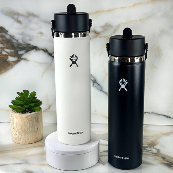 24oz Custom Engraved Hydro Flask Wide Mouth With a Flex Straw Cap