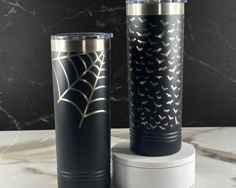 Halloween Black 22oz Polar Camel Engraved Bottles Tumblers | Spider Web, Bats, Skeletons, and More!