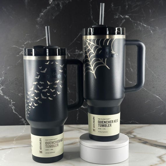 Custom 40oz Halloween Black Stanley Engraved Tumblers | Spider Web
