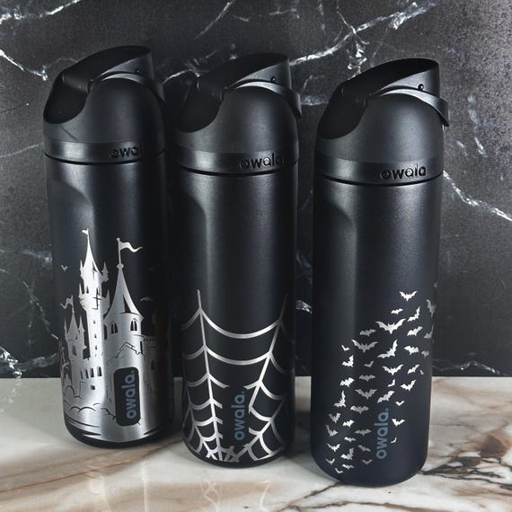 Owala Stanley Engraved Bottles Black 24oz & 32oz | Spider Web
