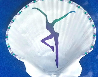 Plato de joyería de concha de vieira pintado a mano: degradado morado y verde, regalo de fan de DMB