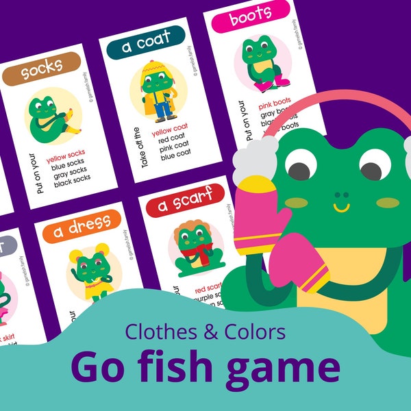 Clothes, Colors & Verbs Go Fish Game Interactive Educational Printable kids Activities Homeschool Resources EFL/ESL game