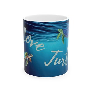 Sea Turtle Ceramic Mug - Ocean Inspired Coffee Cup, Coastal Beach Theme Tea Mug, Underwater Sea Creature Drinkware, Marine Life Drink Cup,