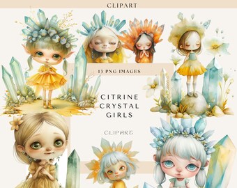 Citrine Crystal Clipart, Citrine Crystal Girl, Fantasy Clipart, Gemstone Clipart, Commercial Use, Digital Crafts, Healing Crystals