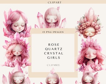 Rose Quartz Crystal Clipart, Rose Quartz Crystal Girl, Fantasy Clipart, Gemstone Clipart, Commercial Use, Digital Crafts, Love Crystals