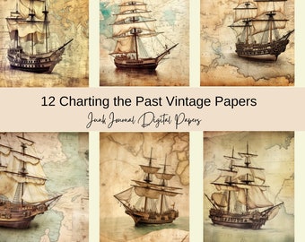 pages vintage Map Junk Journal, navires vintage, cartes du monde, kit d’album numérique, vieux papier vieilli en détresse, téléchargement grunge, nautique
