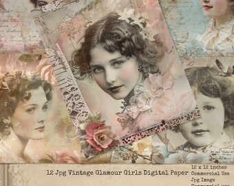 Papeles digitales vintage para damas y niñas, fondos vintage, imprimibles, uso comercial, manualidades, efímeras vintage