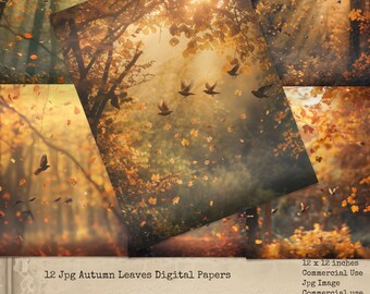 Herfstbladeren, digitaal papier, bospapier, herfstafvaljournaalpapier, digitale achtergrond, commercieel gebruik, digitale achtergronden