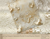 Beige Embossed Floral Digital Flower Papers, Digital Texture Backgrounds, Wedding Junk Journal, Elegant Floral Backgrounds, Commercial Use