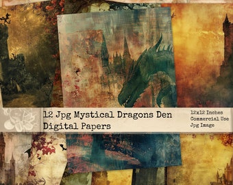 Mystical Dragons Junk Journal Printable, Dragons Background Papers, Scrapbooking, Dragons Lair Mixed Media, Digital Crafts, Commercial Use