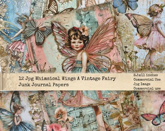 Junk Journal Printable, Vintage Fairy Journal Paper, Vintage Fairy Junk Journal, Whimsical Wings Junk Journal Digi Kit, Printable Journal