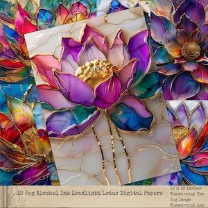 Carta stampabile, carta digitale con inchiostro alcolico a forma di fiore di loto, diario di carta con fiore di loto in piombo, lavori di carta, sfondi con fiore di loto in piombo