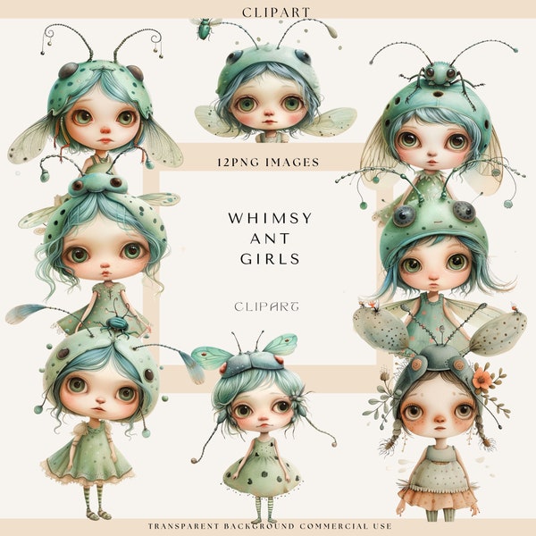 Ant Clipart, Whimsy Ant Girl Clipart, Ant Girl Graphics, Bug Girl Clipart, Whimsical Clipart, Fashion Clipart, Insect Clipart, Digital Craft