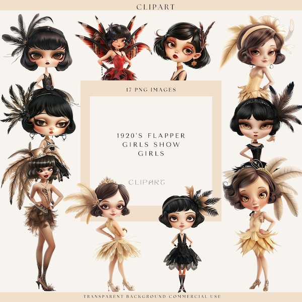 Flapper Girls Clipart, Showgirls, Clipart, 1920's Clipart, Fashion Girl Clipart, Uso comercial, Manualidades digitales