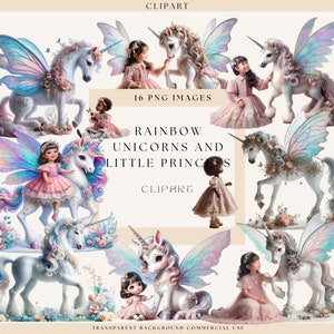 Rainbow Unicorn, Baby Unicorn, Princess Clipart, Girls Birthday Party, Fantasy Clipart, Commercial Use, Whimsical Animals, Card Making