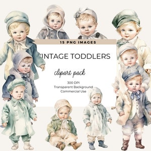 Clipart per bambini vittoriani, clipart per bambini, uso commerciale, clipart, creazione di cartoline, illustrazioni di moda vintage, baby shower, neonato vintage