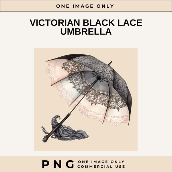 Victorian Black Lace Umbrella, Watercolor Umbrella Clipart, Victorian Fashion Clipart, Gothic Clipart, Bridal Shower, Commercial Use
