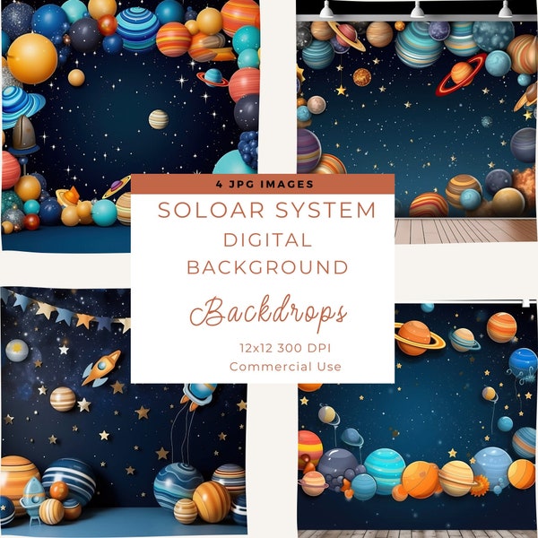 Digital Solar System Birthday Backdrops, Galaxy Birthday, Outer Space Digital Birthday Backdrop, Digital Download, Universe Theme