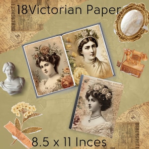 Strony dziennika śmieciowego dla kobiet wiktoriańskich, arkusz kolażu dla kobiet w stylu vintage wiktoriańskim, papier do decoupage&#39;u dla kobiet, papiery antyczne, natychmiastowe pobieranie