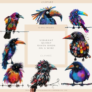 Quirky Raven Birds Clipart, Ravens on A Wire, Funny Birds, Pets Clipart, Whimsical Clipart, Scrapbook Images, Commercial use, Digital Crafts