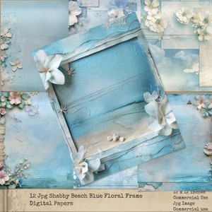 Printable Texture Shabby Chic Digital Papers, Blue Texture Paper, Blue Scrapbook Paper, Ocean Digital Paper, Beach Frame Backgrounds