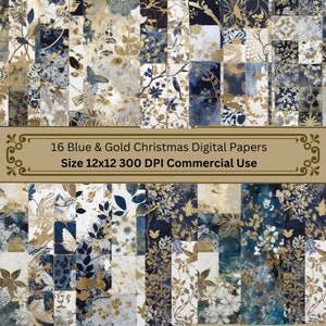 Digitale Papiere, Urlaub Blau & Gold Blatt, Vogel Design, Scrapbook Papier, Kartenherstellung, Weihnachten Hintergrund, Weihnachten Hintergründe, Kommerzielle Nutzung