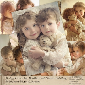 Druckbare Papiere, Viktorianische Bruder und Schwester Digitale Papiere, Viktorianisches Junk Journal, Papierhandwerk, Viktorianische Geschwister Hintergründe