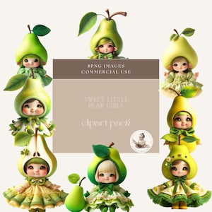 Clipart per ragazze dolce pera, Clipart per baby shower, Clipart per il primo compleanno, Clipart per ragazze estive, Clipart di frutta, Uso commerciale, Collage digitale