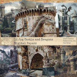 Sfondi magici, carte digitali Castle and Dragons, Dark Academia, Dungeons and Dragons, carta per scrapbooking, diari spazzatura, uso commerciale