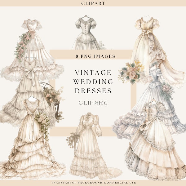 Vintage Wedding Dresses, Wedding Clipart, Commercial Use, Card Making, Junk Journal, Invitations, Ephemera 1940, Victorian Clipart, Antique