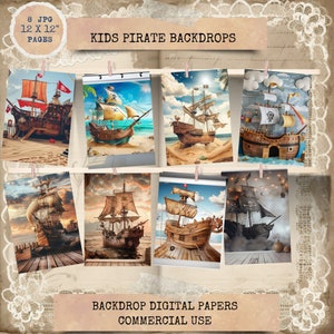Pirate Backdrops, Kids Pirate Birthday Backdrops, Digital Backdrops, Pirate Ship Backdrop, Commercial Use, Digital Crafts