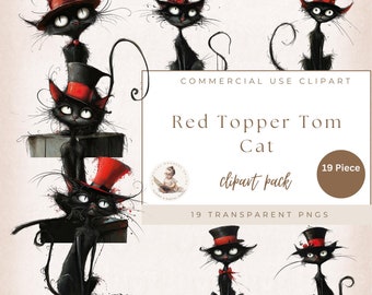 Quirky Cats Clipart, Tom Cat, Cats Clipart, Black Cats, Funny Cat Clipart, Whimsy Cats, Cat Lovers, Commercial Use, Digital Crafts, Cats PNG