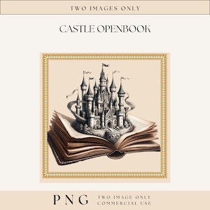 Clipart de livro aberto, clipart de conto de fadas, clipart de biblioteca, clipart de livro de fantasia, castelo de conto de fadas PNG, uso comercial, artesanato digital