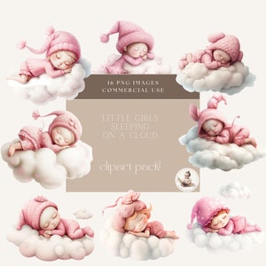 Süße Mädchen Clipart, Mädchen schläft auf Wolke, Baby Shower Clipart, ersten Geburtstag Clipart, Baby Wolke Clipart, kommerzielle Nutzung, digitales Handwerk