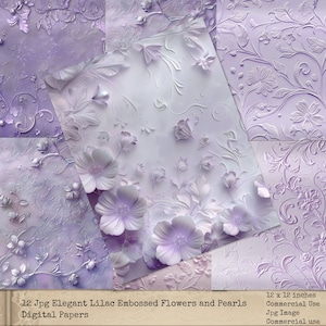 Papeles de flores digitales florales en relieve lila, fondos de textura digital, diario basura de bodas, fondos florales elegantes, uso comercial