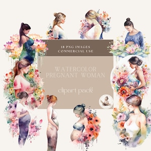 Clipart de mulheres grávidas em aquarela, clipart em aquarela, download digital, download instantâneo, impressões digitais, uso comercial.