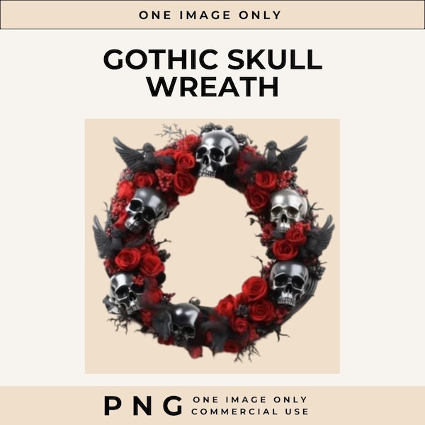 Skull Clipart, Gothic Clipart, Watercolor Wreath Png, Skull Wreath, Halloween Wreath Clipart, Skull Png, Halloween Png, Commercial Use,