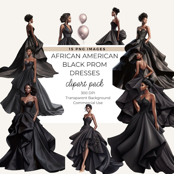 African American Prom Black Dresses, Quinceanera Dresses, Ball Dress, Princess Dress, Commercial Use, 300 DPI, Transparent background, PNG,