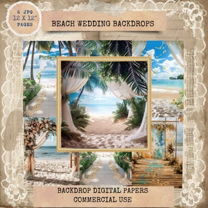 Strand Hochzeit Kulissen, digitale Kulissen, Hochzeit digitale Szenen, kommerzielle Nutzung, tropischen Strand Hochzeit Journal Papiere, digitale Collage
