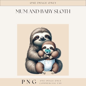 Sloth Mom And Baby, Sloth Clipart, Nursery Graphics, Animal Clipart, Sloth Clip Art. Commercial Use, First Birthday Clipart, Cute Baby Sloth