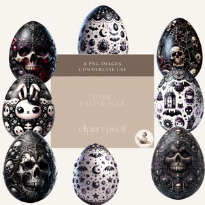 Huevos góticos, huevos de Pascua góticos, huevos de calavera gótica, imágenes prediseñadas de Halloween, huevos de Pascua góticos, uso comercial, artesanías digitales, gráfico de huevos góticos