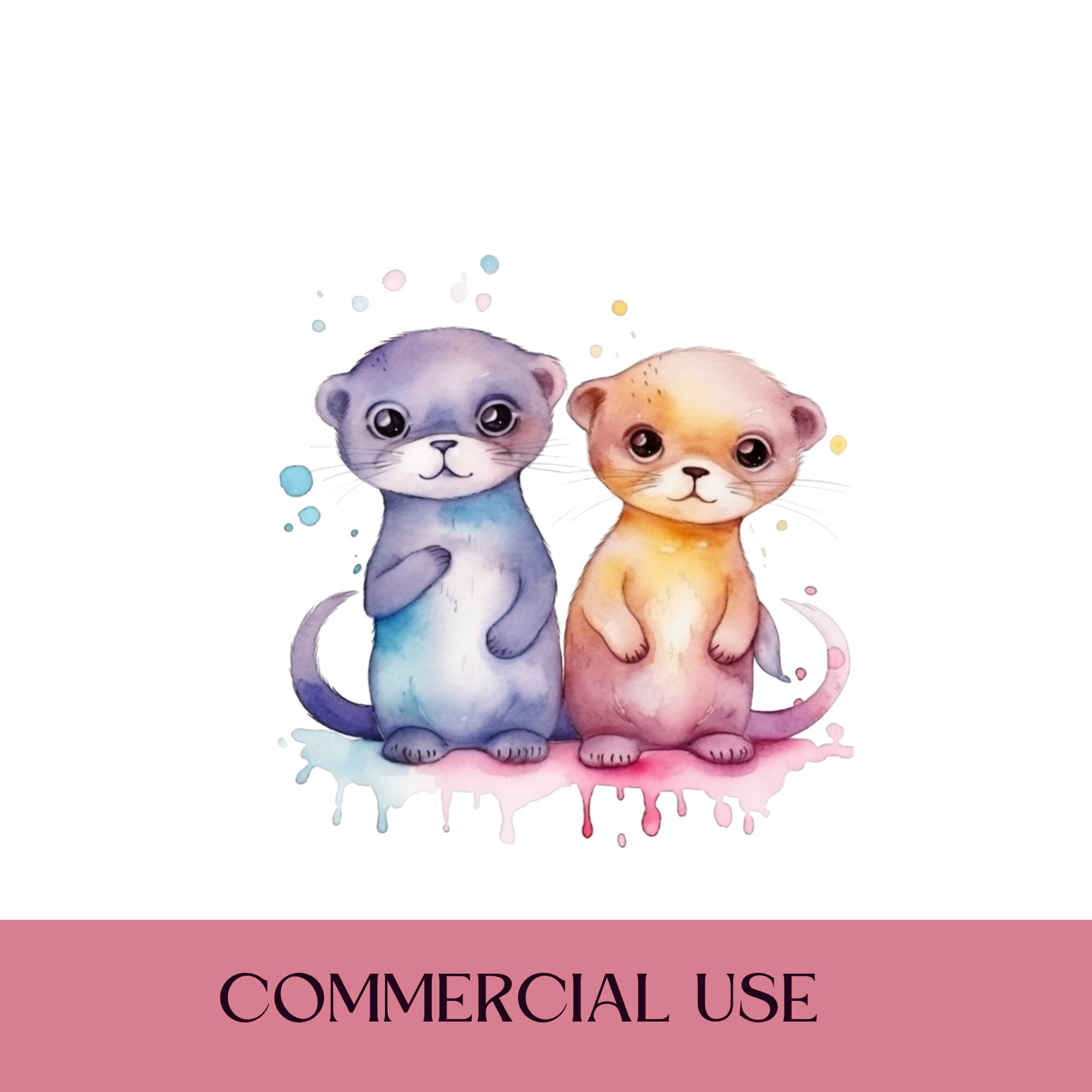 Watercolor Otter Clipart, Baby Otters, Sea Creatures, Watercolor