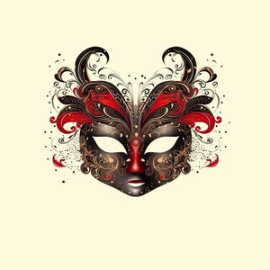 Masquerade Clipart, Party Mask, Anniversary Mask, Ball Mask, Masquerade Party, Commercial Use, His & Hers Masquerade Masks, Red, Black Gold image 4
