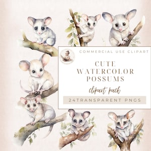 Watercolor Cute Possum Clipart, Animal Clipart, Commercial Use, Card Making, possum Png, Wild Nature, possum Sublimation, Digital Download