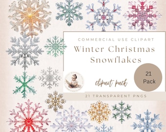 Christmas Crystal Winter Snowflake Graphics, Christmas Clipart, Winter Snowflakes Png, Transparent Background, Commercial Use, Digital Craft