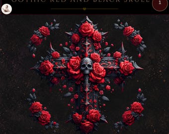 Gothic Clipart, Gothic Flower Skull Cross, Floral Skull Art, Cross Image, Commercial Use, Digital Craft, Card Making, Instant Download