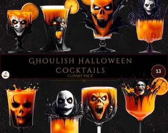 Cocktail di Halloween, clipart di Halloween, clipart di cocktail, immagini PNG di bevande di Halloween, clipart di bevande spettrali, uso commerciale, artigianato digitale